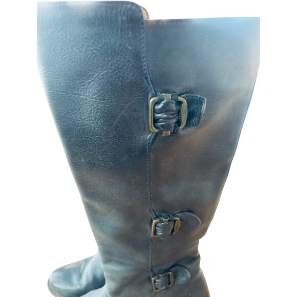 Frye Black Leather Knee-High Riding Boot Buckle Harness 5.5 Western Boho Cottage - Picture 10 of 15